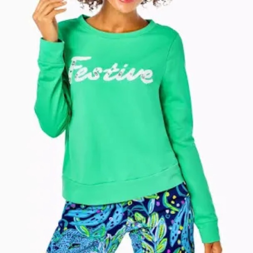 Lilly Pulitzer Coconut Festive Lightweight Rami Sweatshirt Size Medium